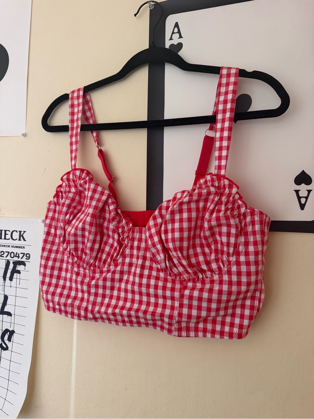 Colsie Red and White Gingham Bustier Top